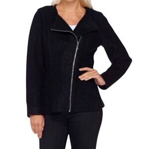 H by Halston Womens Black Asymmetrical Zip French Terry Knit Moto Jacket Size 18